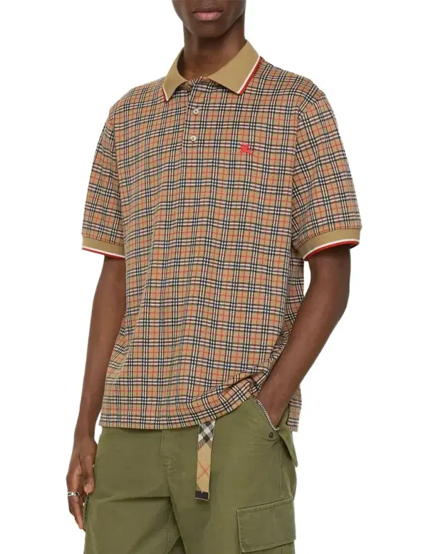 Men 's Check Cotton Blend Polo Shirt