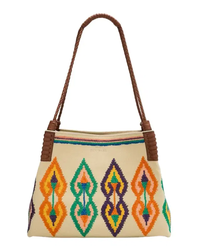 Libra Medium Embroidered Shopping Shoulder Bag