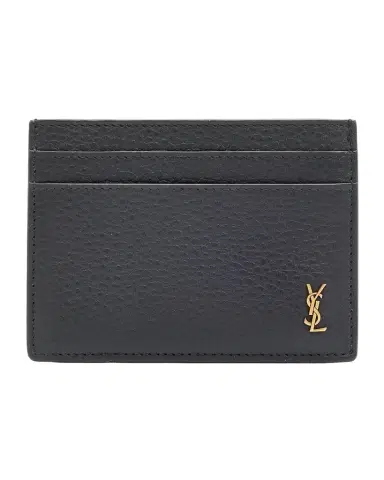 Saint Laurent Men's Tiny Cassandre YSL Card Holder in Grained Leather | Thumbnail 1 Saint Laurent Men's Tiny Cassandre YSL Card Holder in Grained Leather | Thumbnail 1