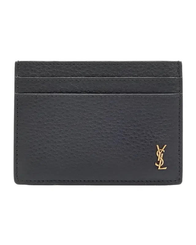 Saint Laurent Men 's Tiny Cassandre YSL Card Holder in Grained Leather