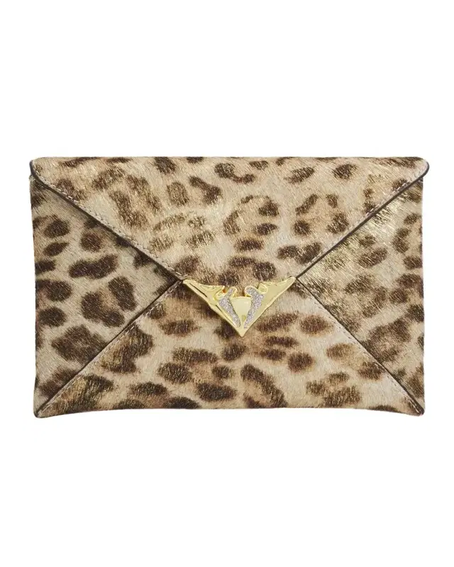 Leopard-Print Calf Hair Envelope Clutch Bag