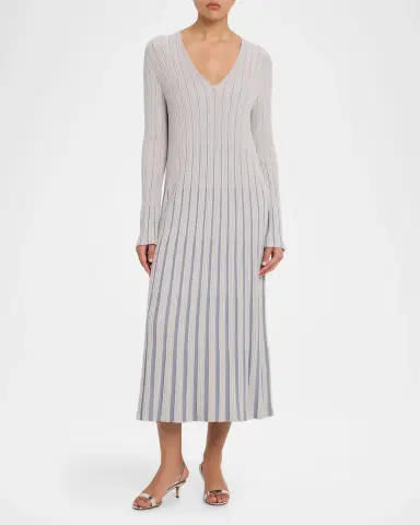 Emporio Armani Long-Sleeve V-Neck Midi Dress | Thumbnail 2 Emporio Armani Long-Sleeve V-Neck Midi Dress | Thumbnail 2