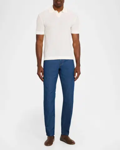 Emporio Armani Men's Wool Basketweave Knit Polo Sweater | Thumbnail 2