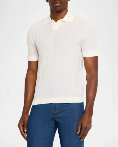 Emporio Armani Men's Wool Basketweave Knit Polo Sweater | Thumbnail 4