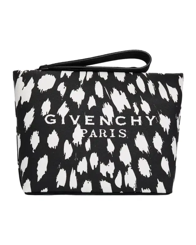 Animal-Print Canvas Logo Pouch