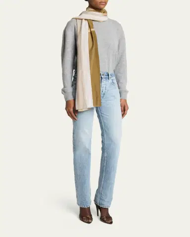 Saint Laurent Cassandre Striped Stole in Cotton and Silk | Thumbnail 5