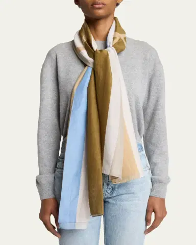 Saint Laurent Cassandre Striped Stole in Cotton and Silk | Thumbnail 6