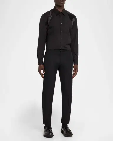McQueen Men's Harness Cotton Satin-Trim Sport Shirt | Thumbnail 2