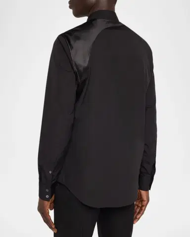 McQueen Men's Harness Cotton Satin-Trim Sport Shirt | Thumbnail 3