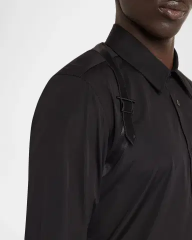 McQueen Men's Harness Cotton Satin-Trim Sport Shirt | Thumbnail 5
