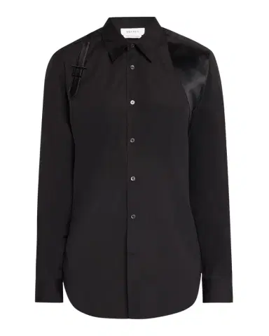 McQueen Men's Harness Cotton Satin-Trim Sport Shirt | Thumbnail 1