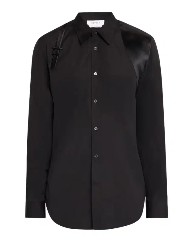 McQueen Men 's Harness Cotton Satin-Trim Sport Shirt