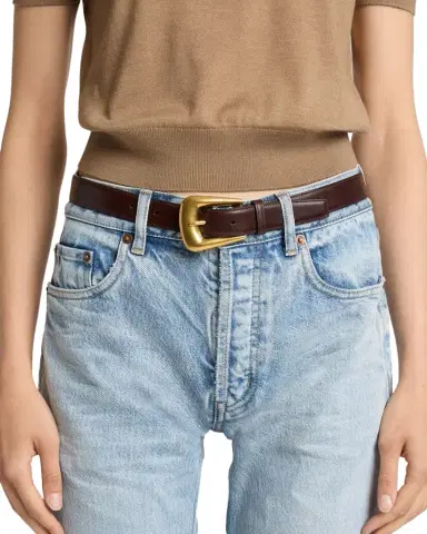 Saint Laurent Folk Buckle Belt in Calfskin Leather | Thumbnail 1