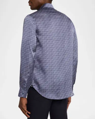 Emporio Armani Men's Blurred Abstract Polyester Sport Shirt | Thumbnail 3