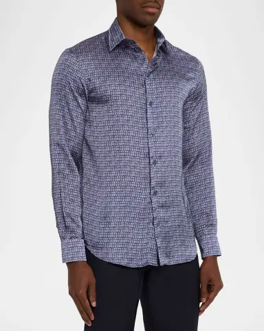 Emporio Armani Men's Blurred Abstract Polyester Sport Shirt | Thumbnail 4