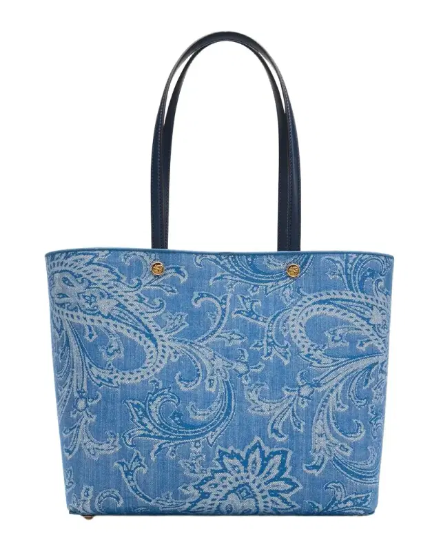 Etro Paisley Jacquard Denim Shopping Tote Bag