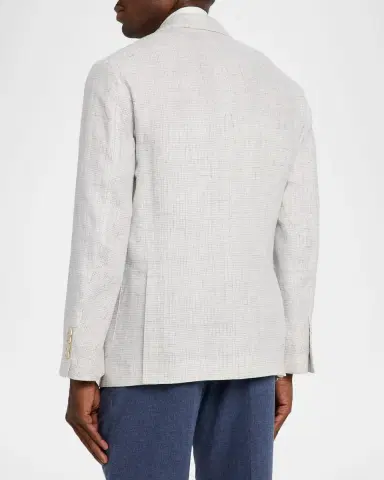 Brunello Cucinelli Men's Linen Houndstooth Deconstructed Blazer | Thumbnail 2 Brunello Cucinelli Men's Linen Houndstooth Deconstructed Blazer | Thumbnail 2