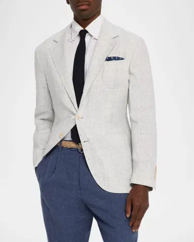 Brunello Cucinelli Men's Linen Houndstooth Deconstructed Blazer | Thumbnail 3 Brunello Cucinelli Men's Linen Houndstooth Deconstructed Blazer | Thumbnail 3