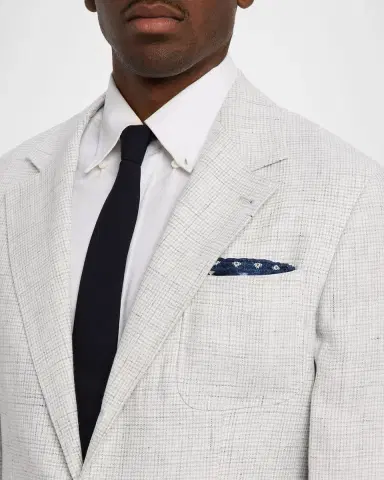 Brunello Cucinelli Men's Linen Houndstooth Deconstructed Blazer | Thumbnail 4 Brunello Cucinelli Men's Linen Houndstooth Deconstructed Blazer | Thumbnail 4