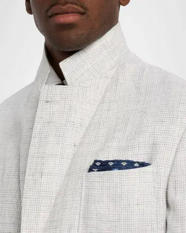 Brunello Cucinelli Men's Linen Houndstooth Deconstructed Blazer | Thumbnail 6 Brunello Cucinelli Men's Linen Houndstooth Deconstructed Blazer | Thumbnail 6