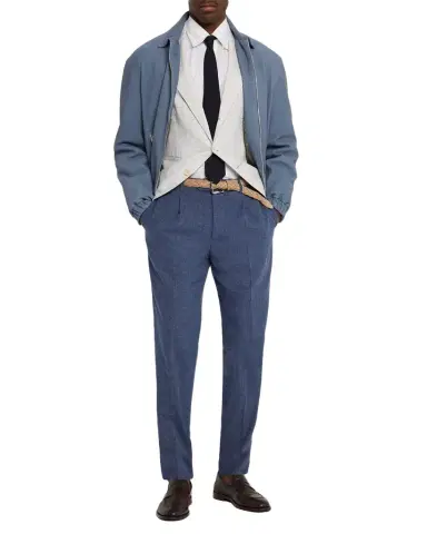 Brunello Cucinelli Men's Linen Houndstooth Deconstructed Blazer | Thumbnail 1 Brunello Cucinelli Men's Linen Houndstooth Deconstructed Blazer | Thumbnail 1