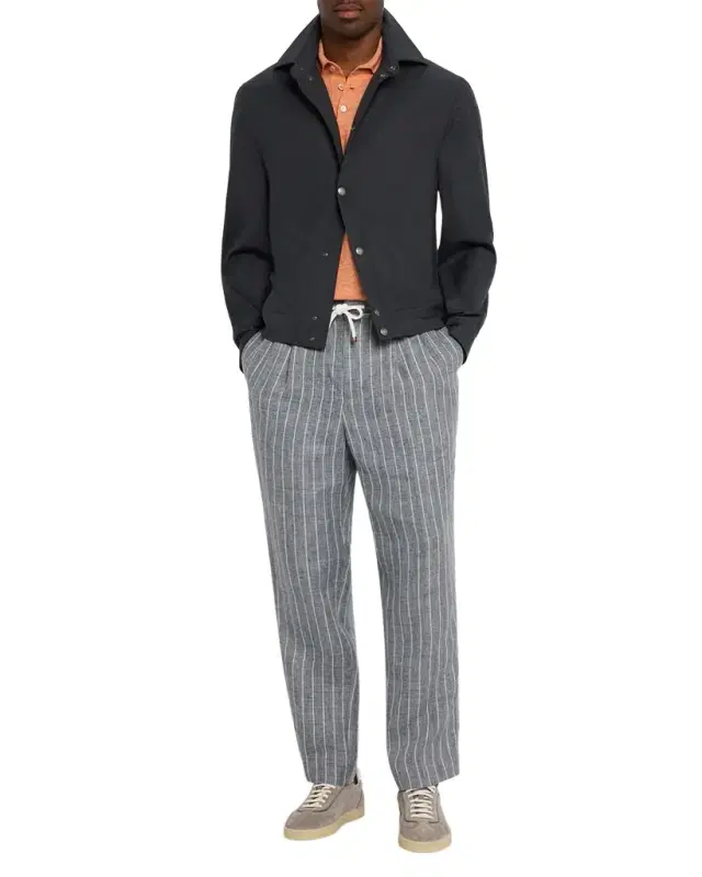 Men 's Linen Pinstripe Pleated Drawstring Trousers