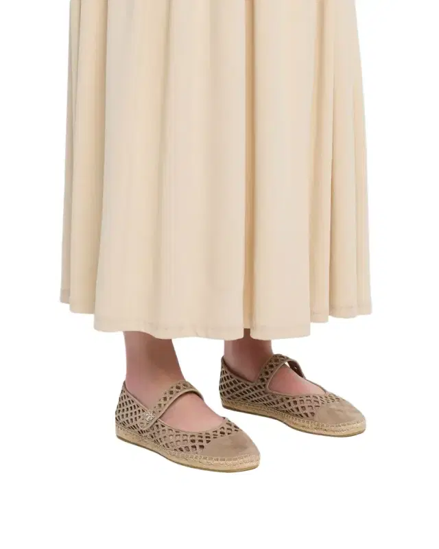 Laser-Cut Suede Cap-Toe Mary Jane Espadrilles
