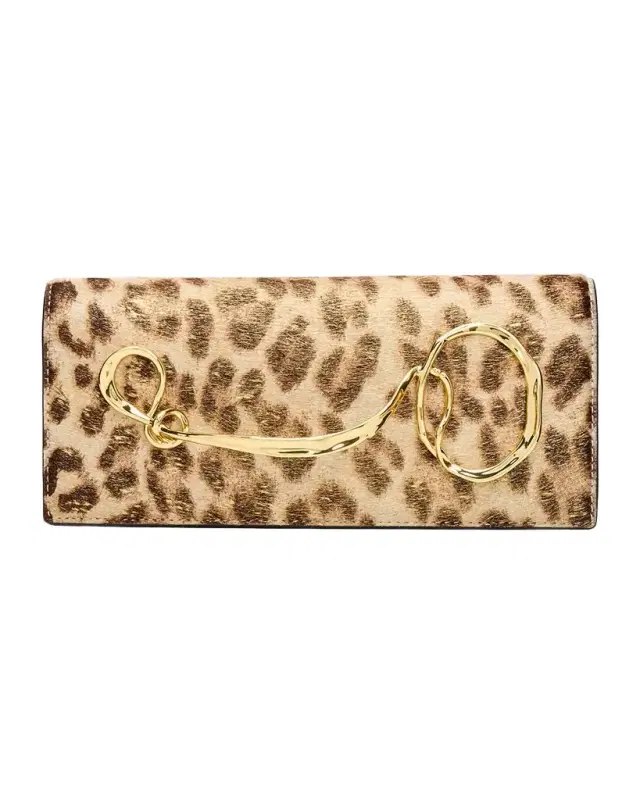 Twisted Leopard-Print Calf Hair Clutch Bag