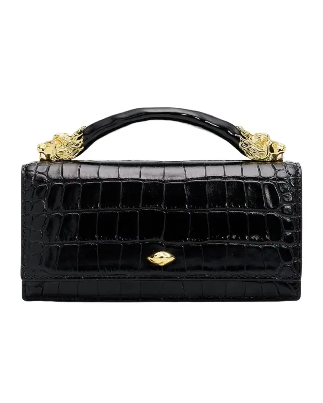 Lioness Croc-Embossed Top-Handle Bag