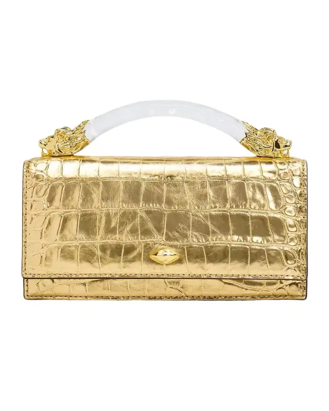 Lioness Metallic Croc-Embossed Leather Top-Handle Bag