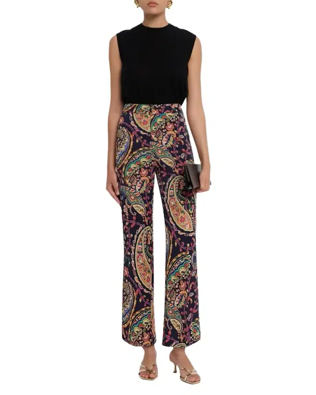Paisley Silk Bootcut-Leg Ankle Trousers