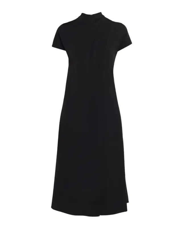 Pleated Technical Cady Midi Dress