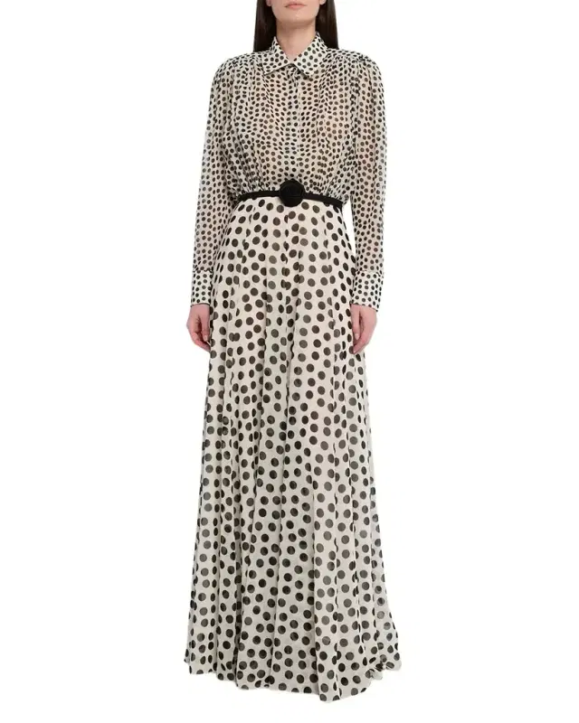 Liyan Belted Polka Dot Maxi Dress