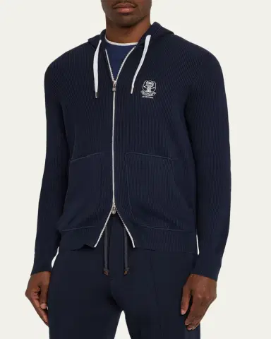 Brunello Cucinelli Men's Logo Cotton Hoodie | Thumbnail 4 Brunello Cucinelli Men's Logo Cotton Hoodie | Thumbnail 4