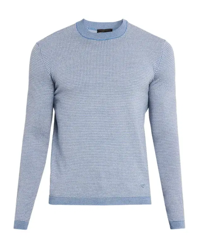 Men's Wool Geometric Check Crewneck Sweater
