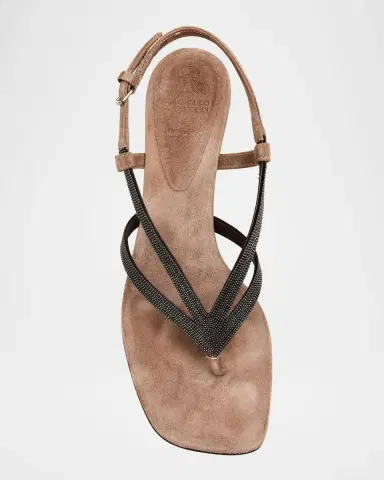 Brunello Cucinelli Suede Slingback Sandals with Monili Straps | Thumbnail 5