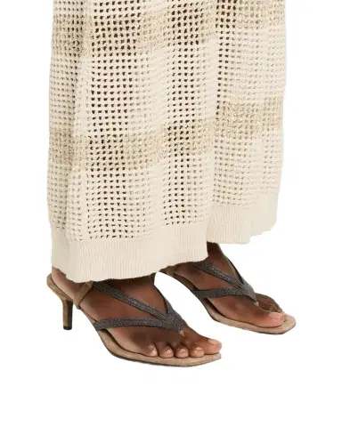Brunello Cucinelli Suede Slingback Sandals with Monili Straps | Thumbnail 1