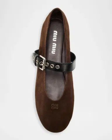 Miu Miu Suede Mary Jane Ballerina Flats | Thumbnail 6