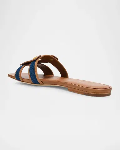 Veronica Beard Via Denim & Leather Slides | Thumbnail 3 Veronica Beard Via Denim & Leather Slides | Thumbnail 3