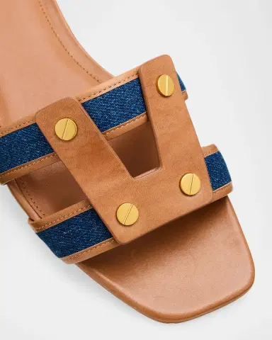 Veronica Beard Via Denim & Leather Slides | Thumbnail 4 Veronica Beard Via Denim & Leather Slides | Thumbnail 4