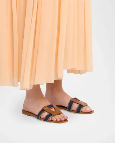 Veronica Beard Via Denim & Leather Slides | Thumbnail 1 Veronica Beard Via Denim & Leather Slides | Thumbnail 1
