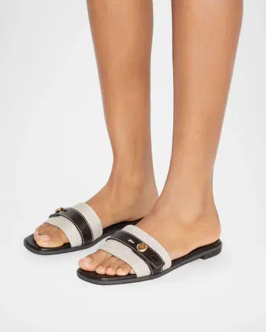 Tory Burch Romy Canvas and Leather Slide Sandals | Thumbnail 2 Tory Burch Romy Canvas and Leather Slide Sandals | Thumbnail 2