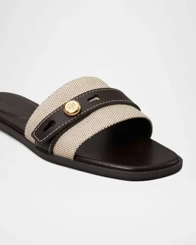 Tory Burch Romy Canvas and Leather Slide Sandals | Thumbnail 3 Tory Burch Romy Canvas and Leather Slide Sandals | Thumbnail 3
