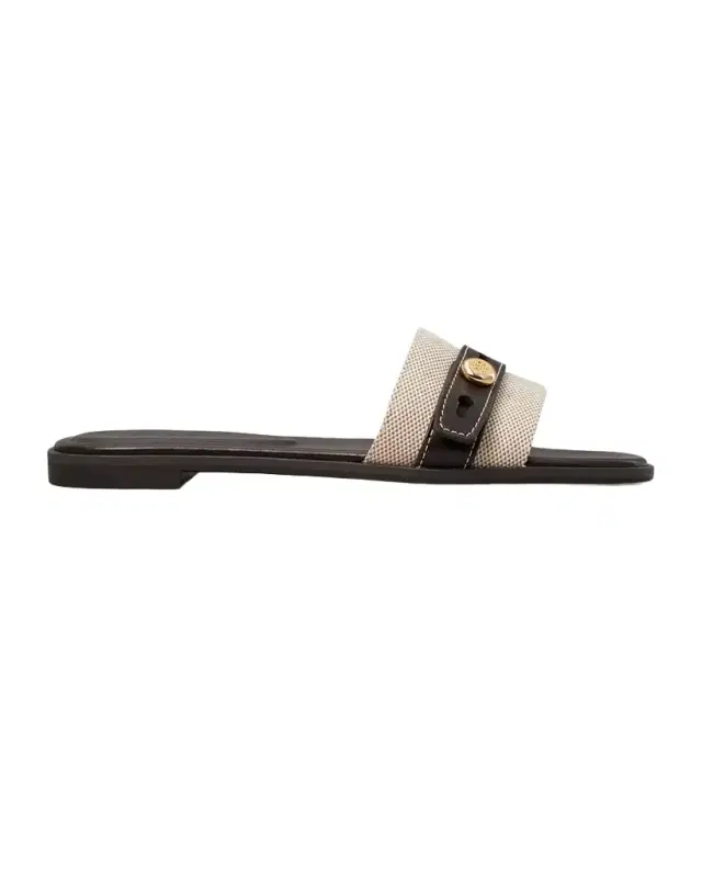 Tory Burch Romy Canvas and Leather Slide Sandals