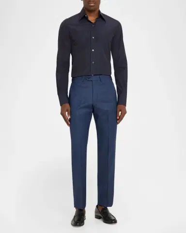 Emporio Armani Men's Textured Wool Tapered Flat-Front Trousers | Thumbnail 2 Emporio Armani Men's Textured Wool Tapered Flat-Front Trousers | Thumbnail 2