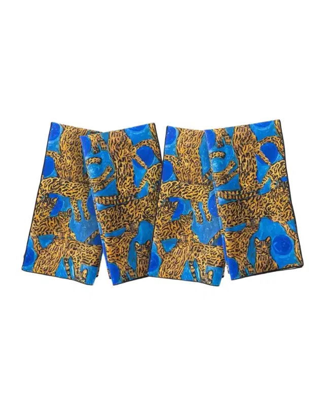 Hunt Slonem Blue Pearls & Ocelots Napkin