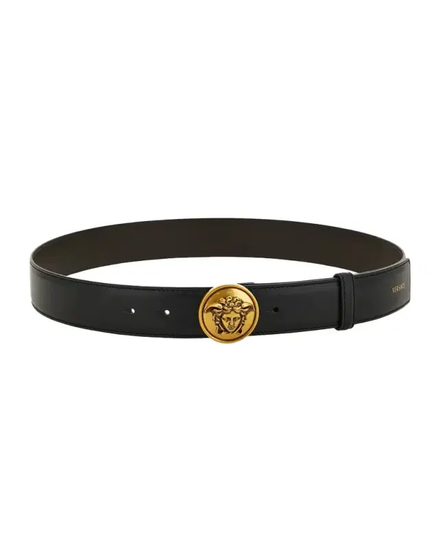 Men 's Leather Medusa-Buckle Belt