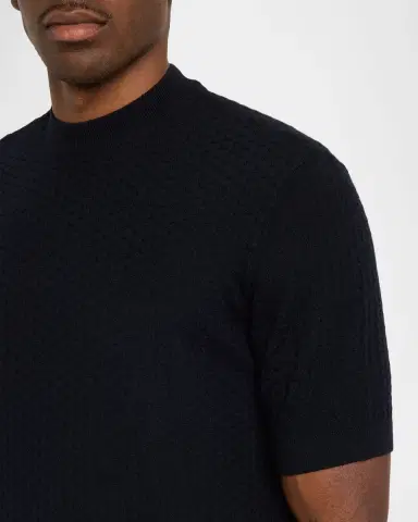 Emporio Armani Men's Wool Honeycomb Jacquard Short-Sleeve Sweater | Thumbnail 5 Emporio Armani Men's Wool Honeycomb Jacquard Short-Sleeve Sweater | Thumbnail 5