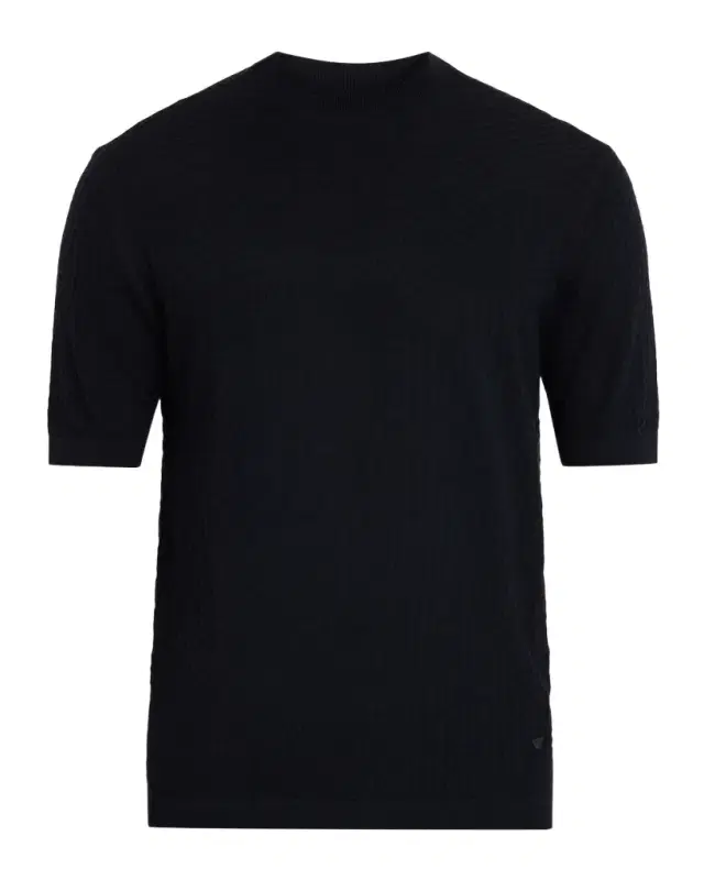 Men 's Wool Honeycomb Jacquard Short-Sleeve Sweater