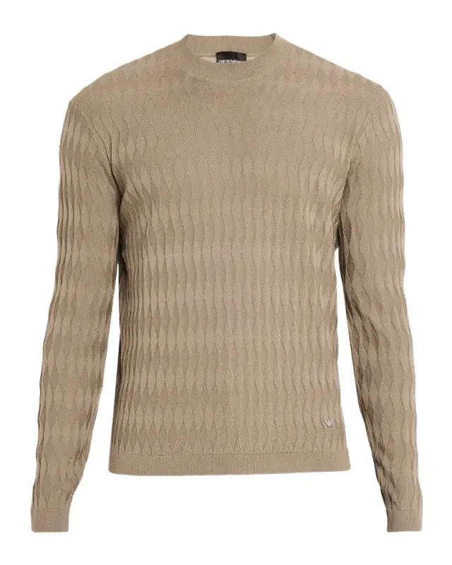 Emporio Armani Men's Wool Tonal Diamond-Pattern Crewneck Sweater